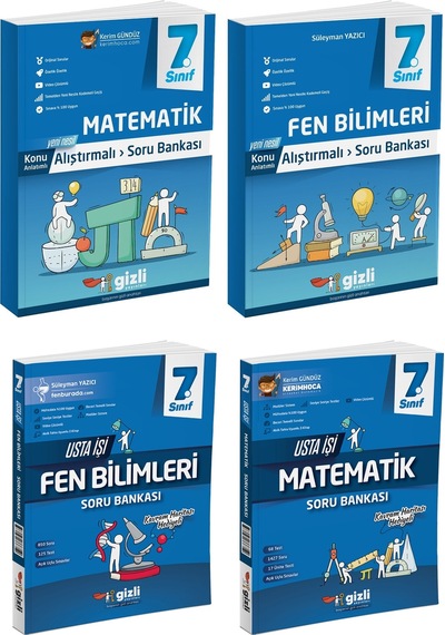 Gizli 2025 7. Sınıf Matematik + Fen Alıştırmalı + Usta İşi Soru Bankası Seti 4 Kitap Güncel Müfredat