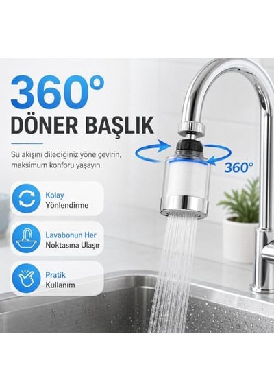 Dönebilen Filtreli Musluk Başlığı Su Tasarruflu Perlatör Başlık Oynar Başlı Sistem Lavabo Mutfak Uyumlu Yükse Diğer