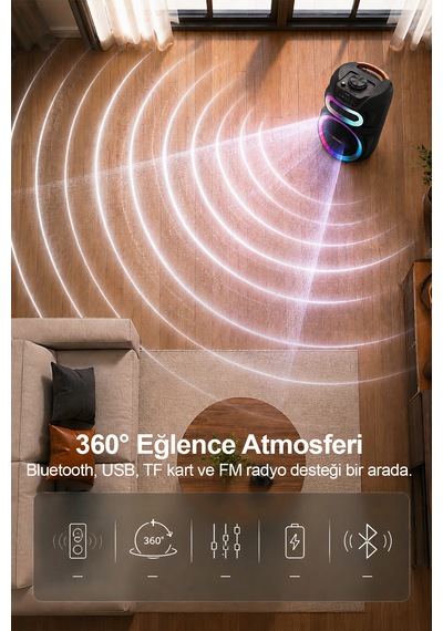Taşınabilir Mikrofonlu 25w Led Işıklı Bluetooth Hoparlör Seti