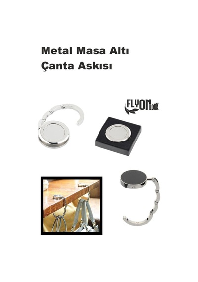 Metal Krom Kaydırmaz Taban Masa Altı Çanta Askısı Portatif Şık Katlanabilir Kutusunda Taşınabilir Metal
