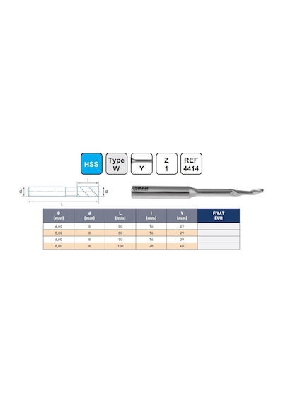 Fett 5,00x8x80mm İzar Hss Ref4414 Tek Ağızlı Alüminyum Freze