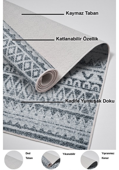 Dekoreko Kaymaz Taban Djt Mutfak Halısı Trend Iskandinav F5078 lacivert