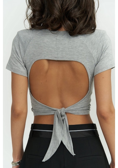 Mai Collection Mai Studios Co. Perla Vatkalı Gri Crop Bluz Gri