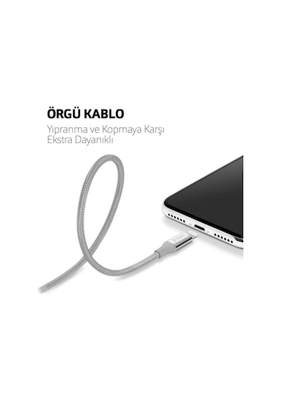 Alumicable İph. 120cm Şarj Kablosu - Gümüş 2dk16g Standart