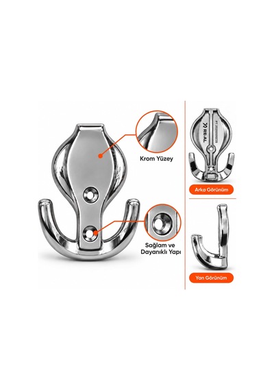Krom Çiftli Duvar Askı Aparatı Dekoratif Metal Vestiyer Portmanto Banyo Mutfak Askısı Diğer