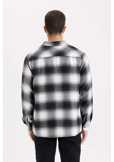 DeFacto Regular Fit Polo Yaka Kareli Flanel Uzun Kollu Gömlek D5835AX24AUBK81