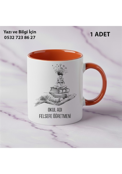 Felsefe Öğretmeni Ve Öğretmenler Günü İçin Kişiye Özel İsim Baskılı Kupa Bardak Öğretmene Hediyelik Turuncu