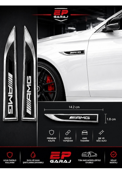 Mercedes Amg Yan Çamurluk / Kapı Üstü Logo Trim Seti Premium Tasarım
