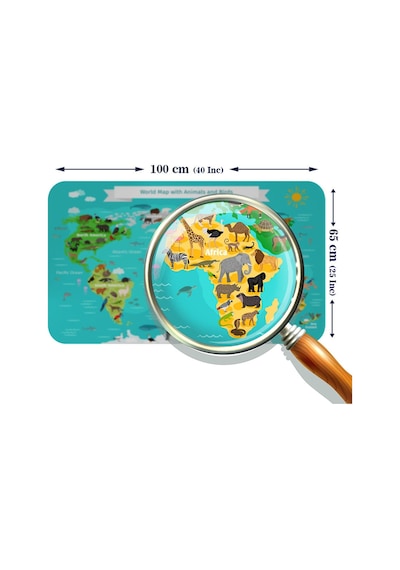 Eğitici Dünya Haritası Dünya Atlası Çocuk Ve Bebek Odası Duvar Sticker-60x105-3780 - Renkli Çok Renkli