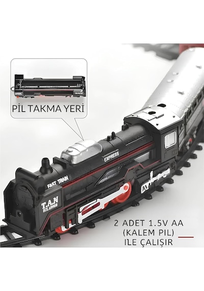 Giffy / 23 Parça Işıklı Klasik Tren Seti 96cm 3 Farklı Ray Modeli Pilli Retro Tren Raylı Oyunca