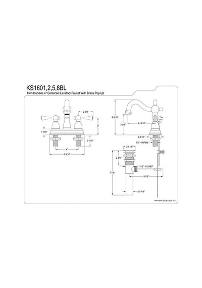 Brass Ks1601bl Heritage Merkez Seti Pirinç Açılır Lavabo Bataryası, Krom
