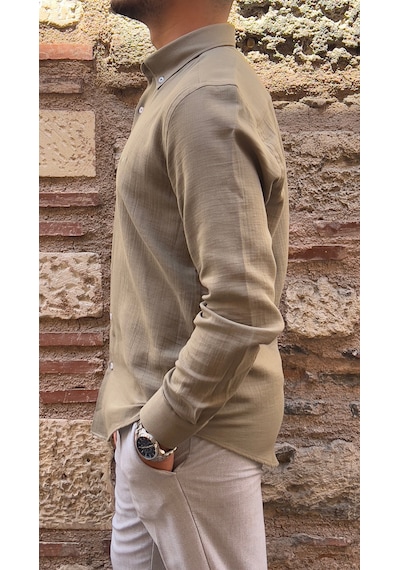 Slim Fit Uzun Kol Müslin Pamuk Rahat Nefes Alabilen Kumaştan Yaka Düğmeli Hediye Kutulu Erkek Gömlek Fs-004202 - Haki-2867 Slim Fit Uzun Kol Müslin Pamuk Rahat Nefes Alabilen Kumaştan Yaka Düğmeli Hediye Kutulu Erkek Gömlek Fs-004202 - Haki-2867