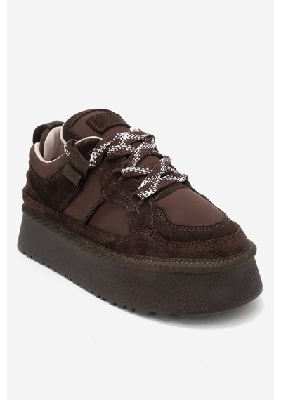 Luvishoes Raven Kahverengi Süet Hakiki Deri Kadın Platform Sneaker Kahverengi