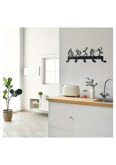 Myc Metal Duvar Askılığı - Müzisyen Figürlü Dekoratif Ceket Ve Anahtarlık Askısı Siyah 12x24