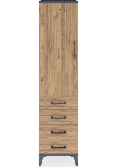 Arges Dolap Tek Raflı 4 Çekmeceli Tek Askılı 44x30x182 Antras... Antrasit