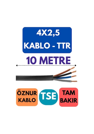 Öznur 4x2,5 Ttr Kablo Metre Seçenekli Siyah - 10 Metre