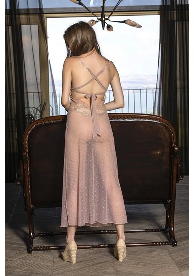 Saklımoda Transparan Puantiyeli Gecelik Elbise Cappucino Mgp31452 Cappucino