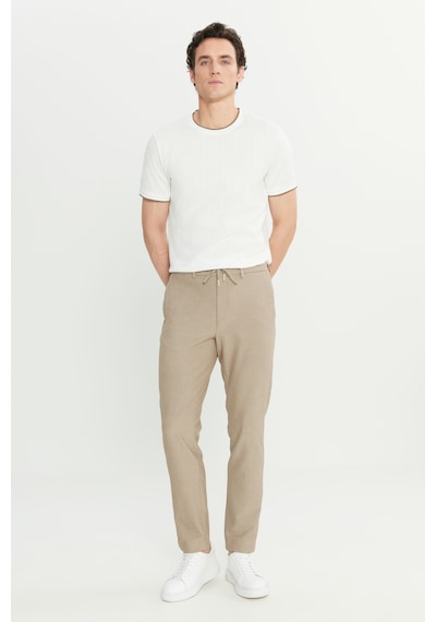 AC&Co / Altınyıldız Classics Erkek Bej Slim Fit Dar Kesim Gofre Desenli Beli Bağlamalı Yan Cepli Travel Casual Pantolon Bej