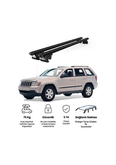Venüs Jeep Grand Cherokee Renagede 2005 Ve Sonrası Uyumlu Siyah Ara Atkı Port Bagaj Tavan Barı