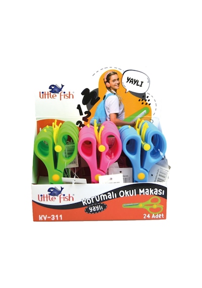 Little Fish 2Li Çocuk Makası Küt Uçlu Yaylı Plastik Korumalı Okul Öğrenci Makası