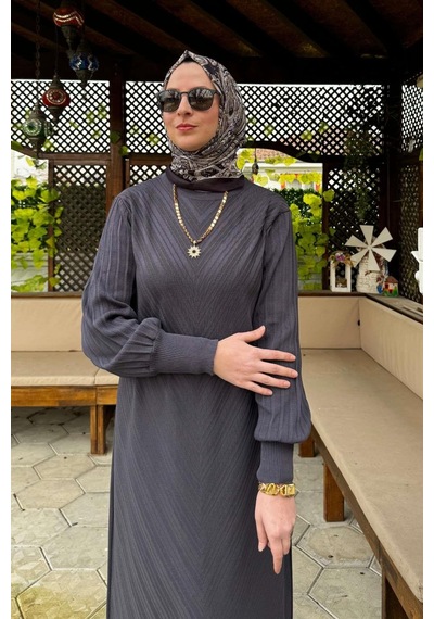 Rabia Şamlı Yağmur Triko Elbise Antrasit Normal