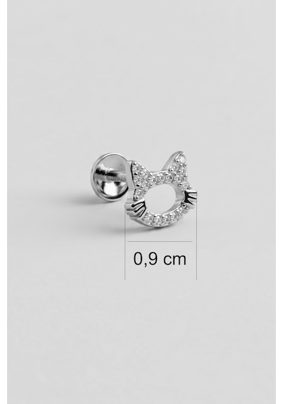 Sevimli Kedi 18 Ayar Beyaz Altın Kaplama Gümüş Flat-lobe Piercing