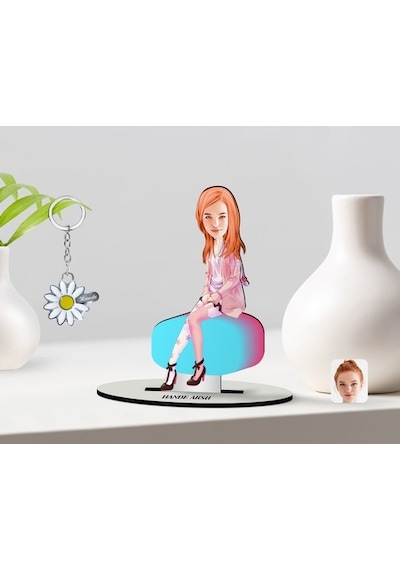 Kişiye Özel Kadın Karikatürlü 3D Ahşap Biblo Ve Isimli Silver Pap (473567399)
