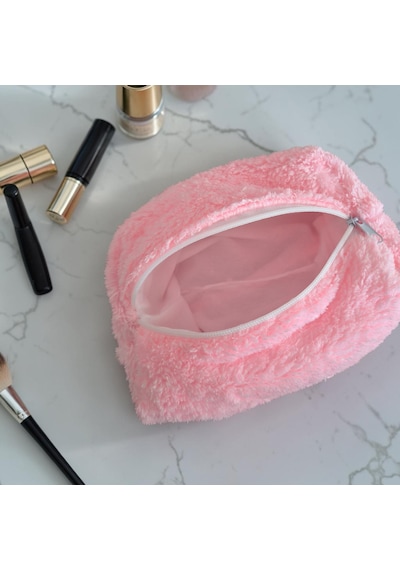 Neon Pembe Peluş Yumuşak Makyaj Çantası Çok Amaçlı Çanta