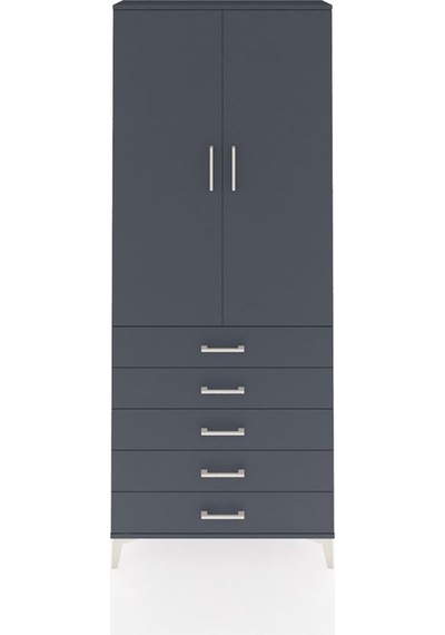 Arges Dolap 2 Raflı 5 Çekmeceli Tek Askılı 88x30x221 Antrasit... Antrasit