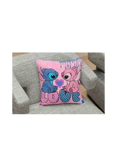 Stitch Ve Lilo Love Desenlı Kare Yastık Kılıfı Çok Renklı