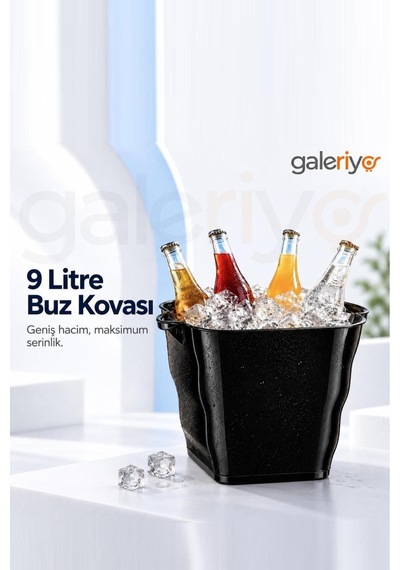 Galeriyo 9 Lt. İçecek Ve Buz Kovası Taşınabilir Sıyah Siyah