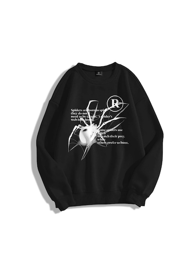 Tarzsokak Unisex Spider R Bisiklet Yaka Sweatshirt Hoodie Siyah