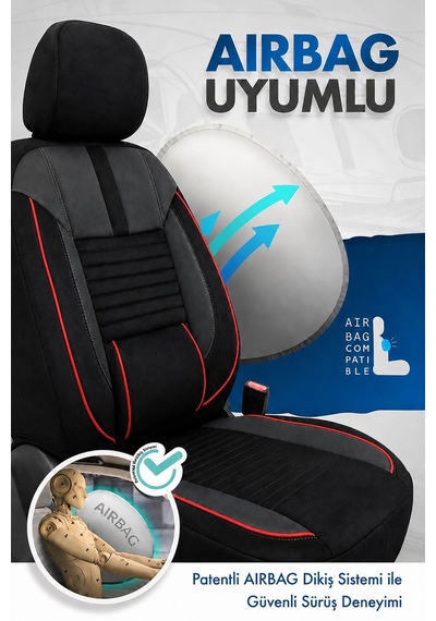 Fiat Doblo 1 Shadow Siyah Kırmızı Tay Tüyü Ticari 2+1 Oto Koltuk Kılıfı Tam Set-kolay Montaj-terletmez-ortopedik 2001 - 2010