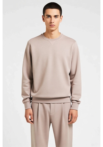 Benerly Erkek Düz Bisiklet Yaka Düşük Kol Uzun Kollu Sweatshirt Fonksiyon Taş