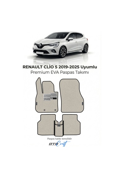 Otocraft Renault Clio 5 2019-2025 Uyumlu Beyaz 3d Havuzlu Eva Oto Paspas Takımı 5 Parça Araca Özel