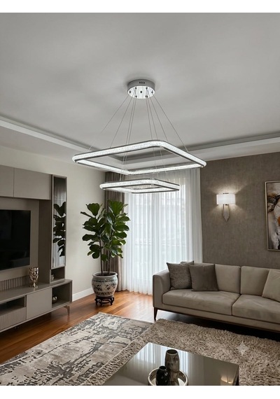 Ers Aydınlatma Kare 2 Lı Cift Led Avize 3renk Krıstal Difizör Güç Performans Ürünüdür. Krom