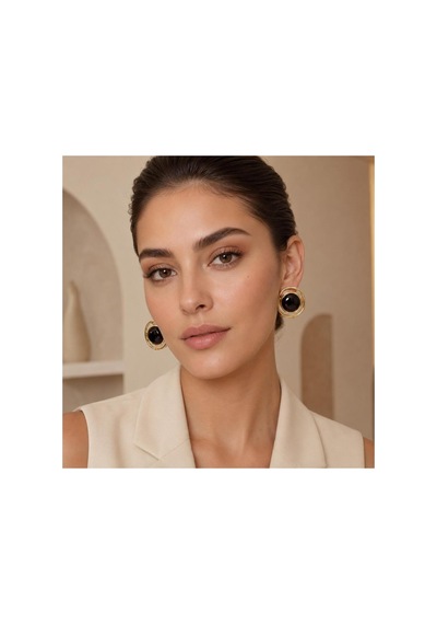 Gold Çerçeveli Siyah Taşlı Kadın Küpe Siyah - 886705031 Siyah - 886705031 Siyah