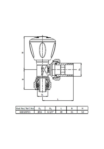Eca Rv3 Köşe Radyatör Vanası - Pex - 1/2 x 16 Mm