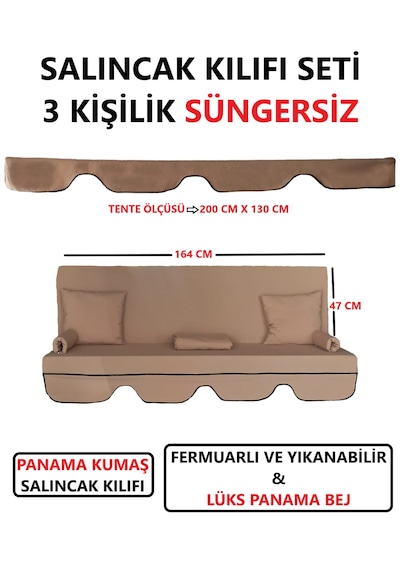 Süngersiz Tenteli Salıncak Kumaş Seti 3kişilik 164x47 Cm Süngersiz Lüx Panama Bej Bej