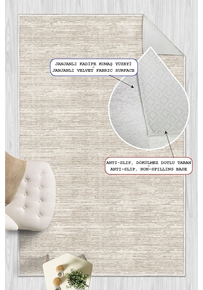 Modern Hasır Dokulu Minimalist Bej Krem Dijital Baskılı Yıkanabilir Kaymaz Taban Salon Halısı Yolluk Çok Renkli