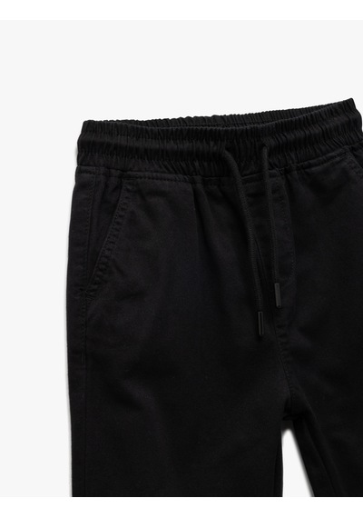 Koton Beli Bağcıklı Cep Detaylı Pamuklu Gabardin Jogger Pantolon Siyah 6wkb40003tw Siyah
