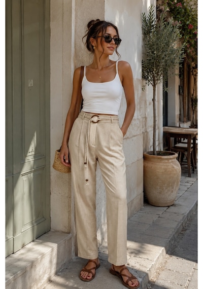 Bisou Havuç Kesim Ahşap Boncuklu Kemerli Kumaş Pantolon Yüksek Bel Rahat Kalıp Bej Pantolon Ekru Bisou Havuç Kesim Ahşap Boncuklu Kemerli Kumaş Pantolon Yüksek Bel Rahat Kalıp Bej Pantolon Ekru