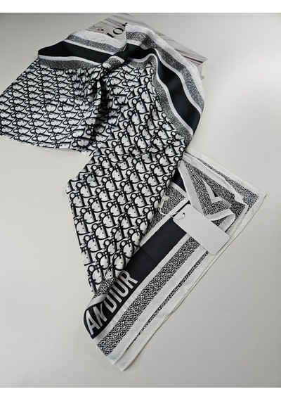 Miorel Scarfs Yeni Sezon Harf Desen Cd Vual İpek Şal Fular Silk Scarfs Shawl Hijab Siyah