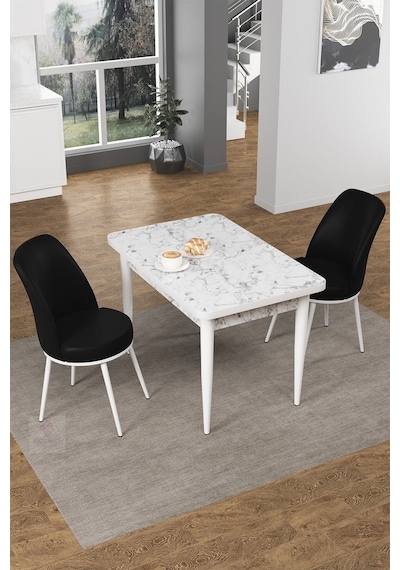 Canisa Concept Nil Serisi 70x110 Sabit Mutfak Masası Takımı Beyaz Mermer Desen Masa 2 Siyah Sandalye Masa Beyaz/sandalyeler Siyah Canisa Concept Nil Serisi 70x110 Sabit Mutfak Masası Takımı Beyaz Mermer Desen Masa 2 Siyah Sandalye Masa Beyaz/sandalyeler Siyah