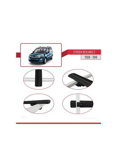 Citroen Berlingo 2008-2018 Arası İle Uyumlu Basic Model Ara Atkı Tavan Barı Siyah 3 Adet