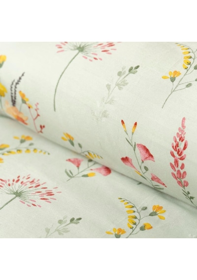 Flores Çiçek Desenli%100 Pamuk Saten Nevresim Seti, Açık Yeşil, Tek Kişilik Nevresim: 160x220 Cm / 1 Adet Yastık Diğer