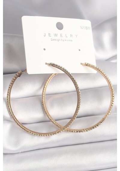 Mey İthalat Pirinç Gold Renk Zirkon Taşlı Halka Model Kadın Küpe çok renkli