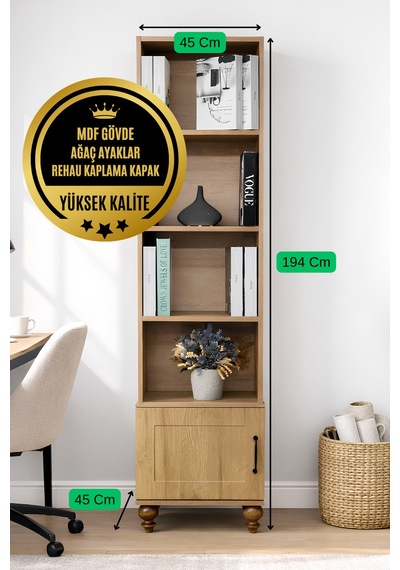 Alin Wood Komodin Ve Kitaplık Set Mdf Riviera Renk Gürgen Ağacı Ayaklar Diğer