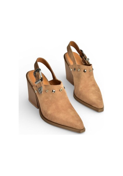 Fox Shoes Y654307702 Vizon Hakiki Deri Süet Alçak Topuklu Western Ayakkabı