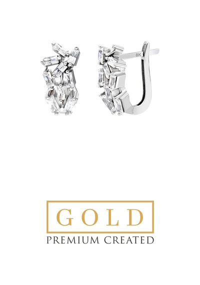 Beyaz Altın Sertifikalı Premium Created Baget Taşlı Küpe Beyaz Altın